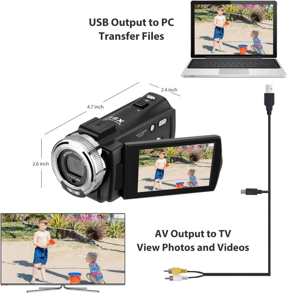 ORDRO V12 Video Camera Camcorder Full HD 1080P 30FPS Infrared Night Vision Camera 3.0 Inch LCD Screen 16X Zoom Camcorders with 16GB SD Card Remote Control and 2 Batteries