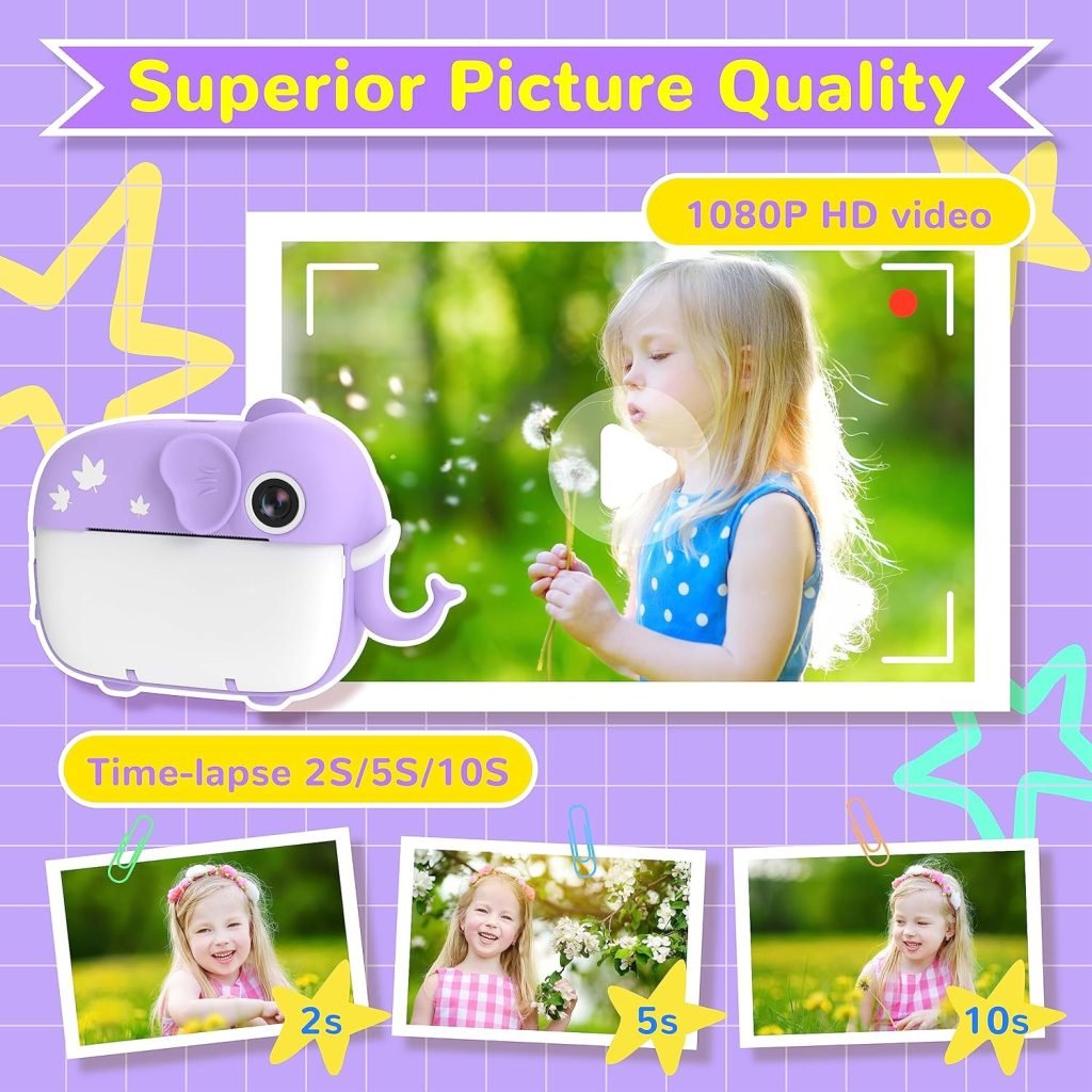 TIATUA Kids Camera Instant Print,Digital Camera for Kids with 20MP Dual Lens  32G Card, Video Camera, Photo Paper  Fun Accessories Included,Gift for Girls Boy Age 3+