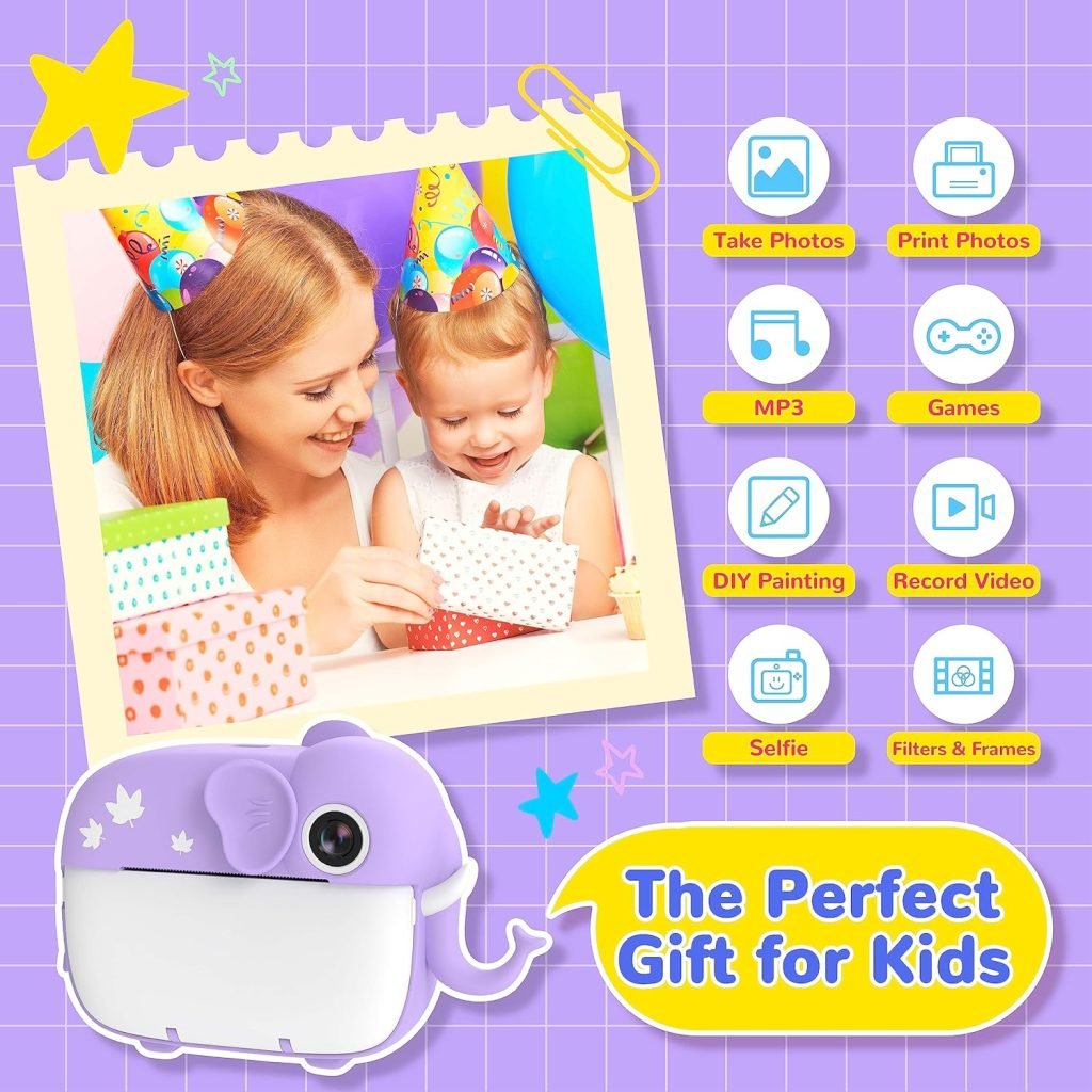 TIATUA Kids Camera Instant Print,Digital Camera for Kids with 20MP Dual Lens  32G Card, Video Camera, Photo Paper  Fun Accessories Included,Gift for Girls Boy Age 3+