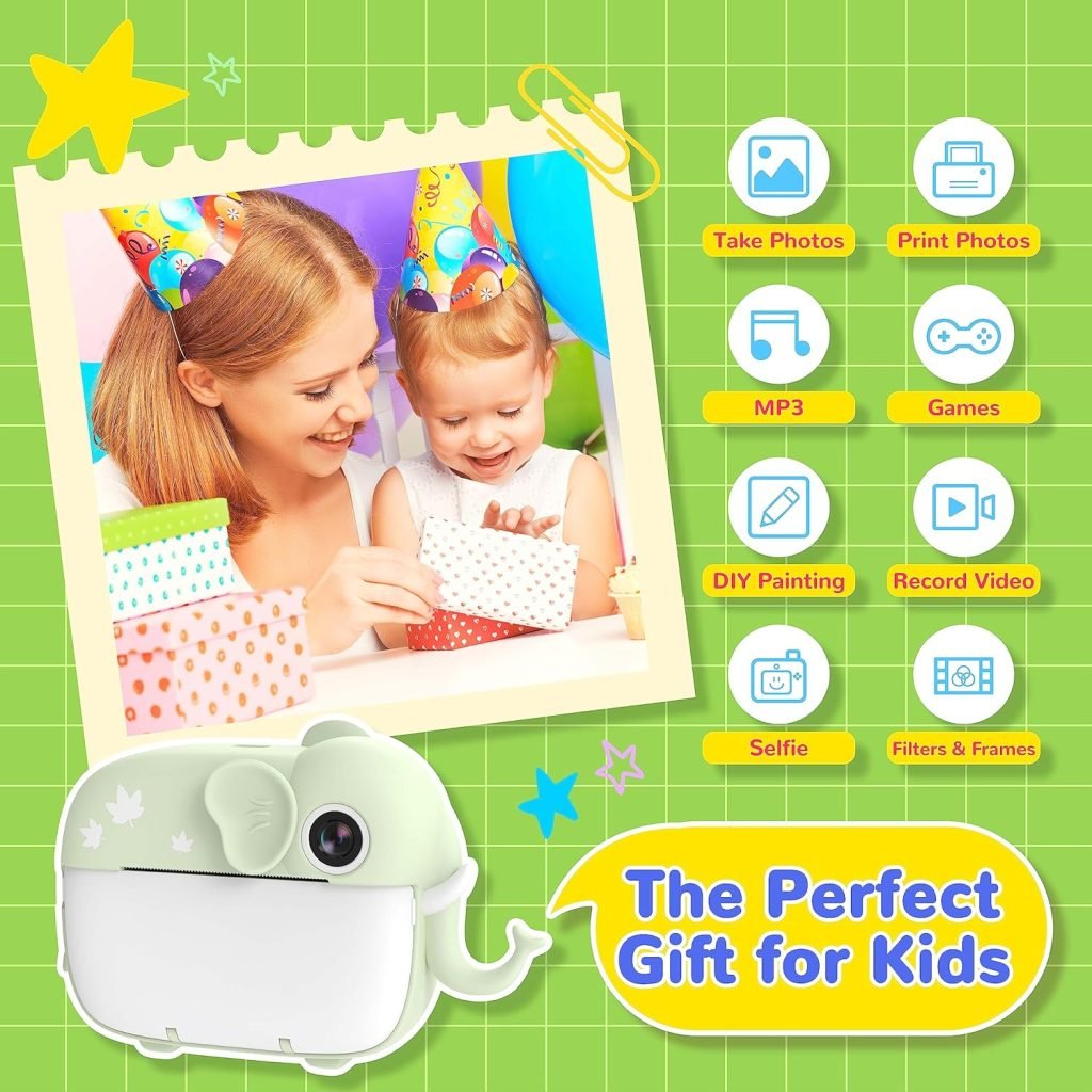 TIATUA Kids Camera Instant Print,Digital Camera for Kids with 20MP Dual Lens  32G Card, Video Camera, Photo Paper  Fun Accessories Included,Gift for Girls Boy Age 3+