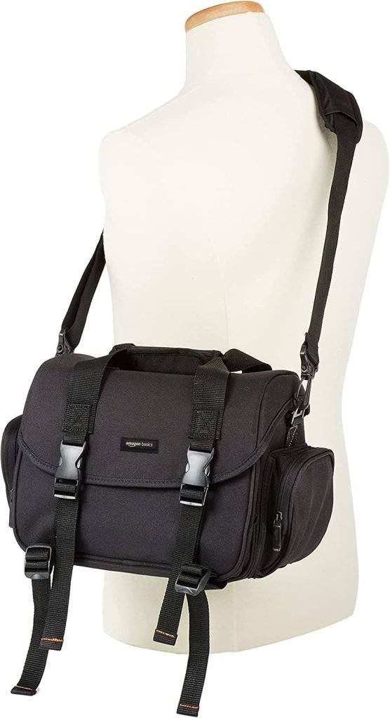Amazon Basics Shoulder Bag for SLR Camera and Accessories, Large, Black/Orange, Solid