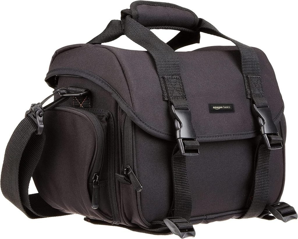 Amazon Basics Shoulder Bag for SLR Camera and Accessories, Large, Black/Orange, Solid