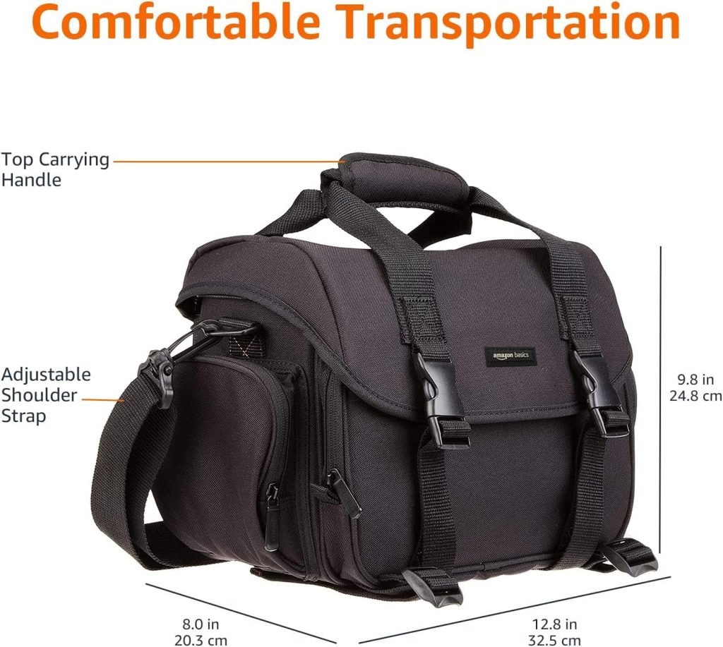 Amazon Basics Shoulder Bag for SLR Camera and Accessories, Large, Black/Orange, Solid