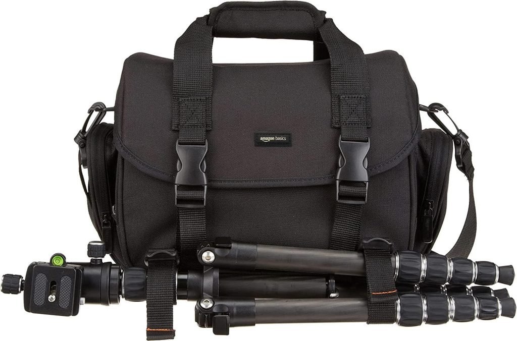 Amazon Basics Shoulder Bag for SLR Camera and Accessories, Large, Black/Orange, Solid