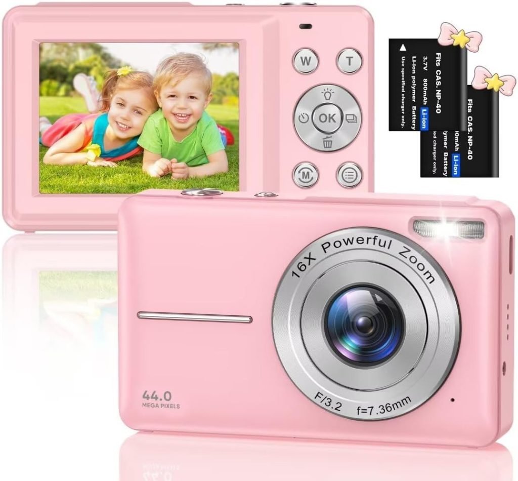 Compact Digital Camera 1080P HD 44MP Childrens Camera Rechargeable Digital Camera with 16X Digital Zoom for Children, Teenagers, Students, Adults, Beginners (Purple)