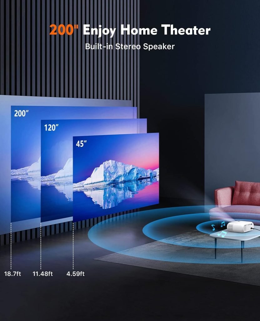 Mini Projector, ELEPHAS Phone Projector 2022 Upgraded Native 1080P with 8500 Lux, Multimedia Home Theater Movie Projector, Compatible with iOS/Android Phone/Tablet/Laptop/TV Stick/USB/PS4
