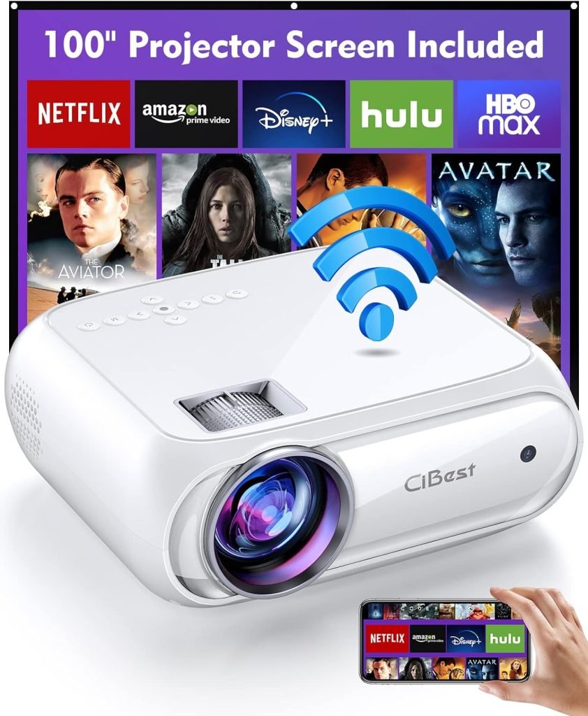 Projector, Cibest WiFi Mini Projector Full HD 1080P, 13000 Lux Portable projector Compatible with iOS/Android/Tablet/PC/TV Stick/USB (Bag and Tripod included)           [Energy Class A+++]