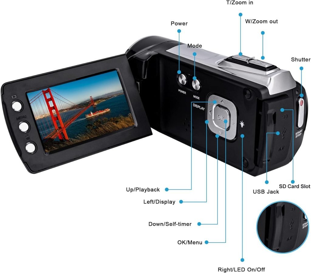 Video Camera Camcorder Upgraded 4K Rechargeable Digital Vlog Camera Video Recorder 4K 36MP 270° LCD Flip Screen Camcorder for Kids/Beginners/Children/Teenagers/Students/The Elderly