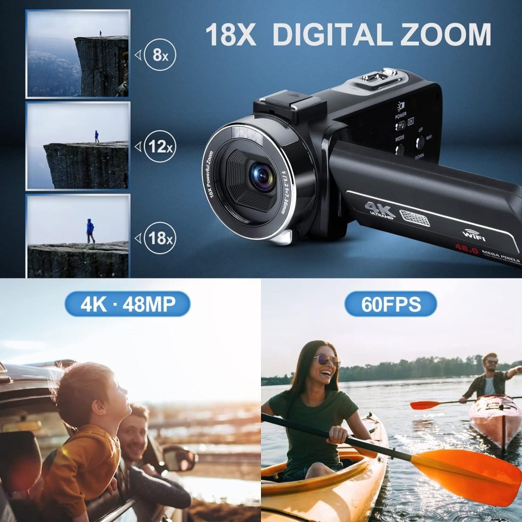 4K Ultra HD Video Camera Camcorder with Infrared Night Vision, WiFi Connectivity, and Remote Control - Ideal for Vlogging, YouTube, and Professional Content Creation