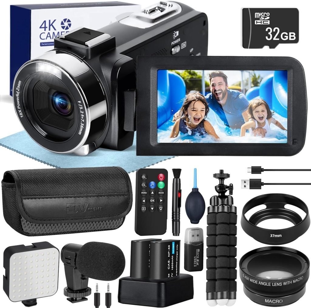 4K Ultra HD Video Camera Camcorder with Infrared Night Vision, WiFi Connectivity, and Remote Control - Ideal for Vlogging, YouTube, and Professional Content Creation