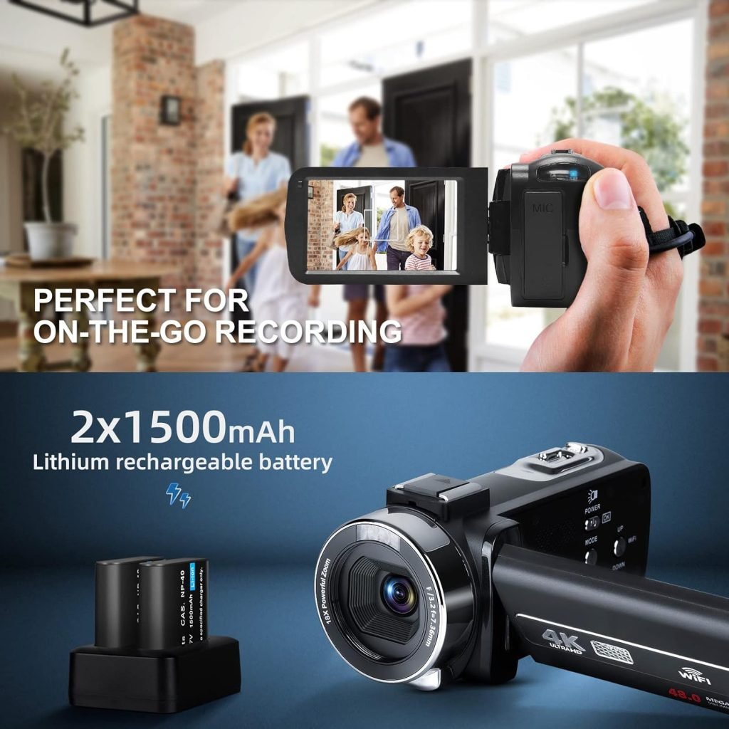 4K Ultra HD Video Camera Camcorder with Infrared Night Vision, WiFi Connectivity, and Remote Control - Ideal for Vlogging, YouTube, and Professional Content Creation