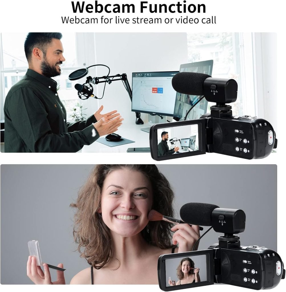 4K Video Camera Camcorder with Microphone, 56MP 18X Digital Zoom 3.0 IPS Touch Screen Handheld Digital Camcorder, 270° Rotation IR Night Vision Vlogging Camera for YouTube