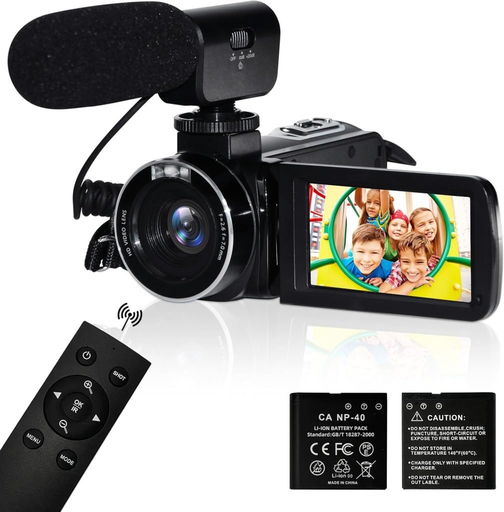 4K Video Camera Camcorder with Microphone, 56MP 18X Digital Zoom 3.0 IPS Touch Screen Handheld Digital Camcorder, 270° Rotation IR Night Vision Vlogging Camera for YouTube