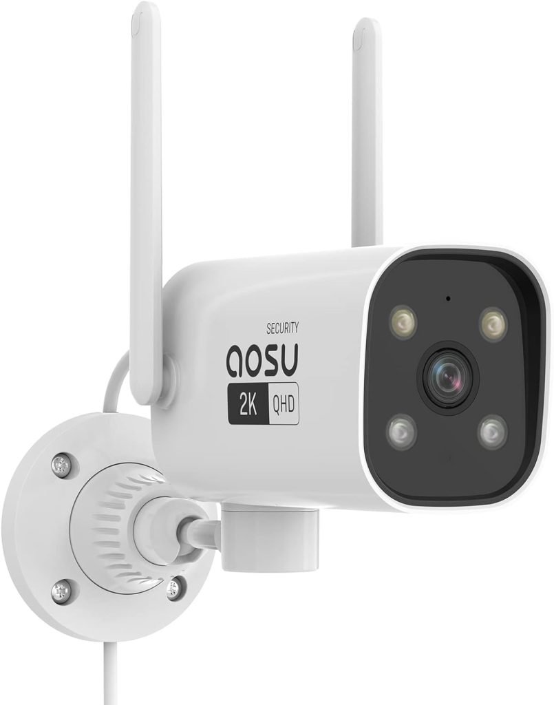 AOSU 2K QHD Security Camera Outdoor with Color Night Vision, Wired home security camera supports 24/7 Recording, Auto tracking CCTV camera, Built-in Siren, Voice Changer, 2 Way Audio, 2.4/5 GHz WiFi