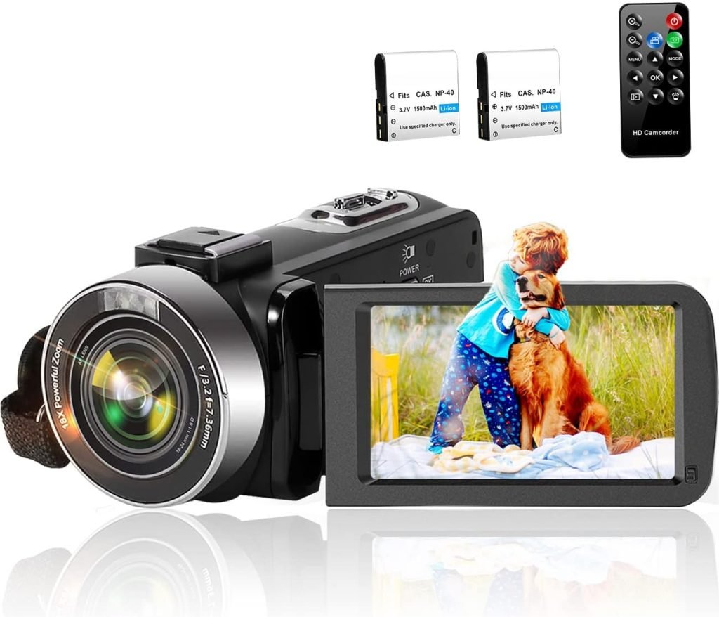 Camcorder Video Camera 2.7K 42MP with LED Fill Light,18X Digital Zoom Camera Recorder 3.0 LCD Screen Webcam Vlogging Camera for YouTube with Remote Controller,2 Batteries