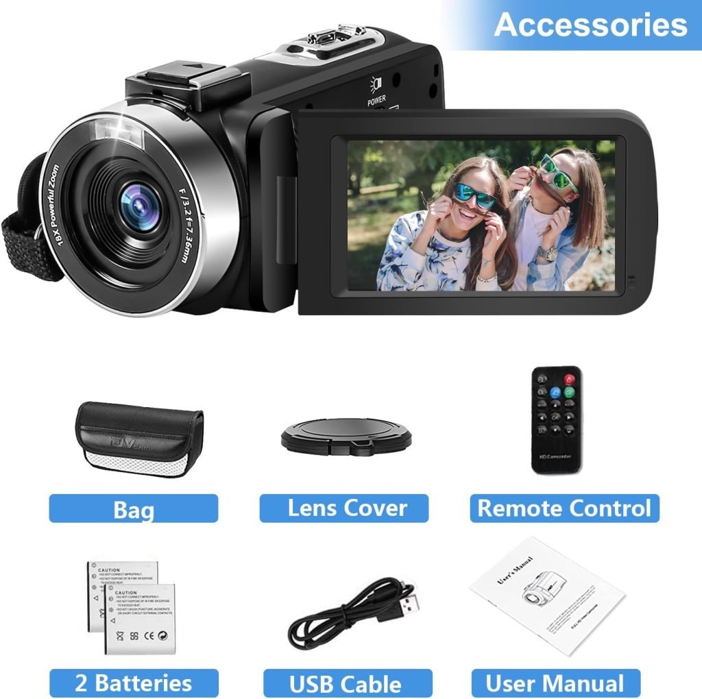 Camcorder Video Camera 2.7K 42MP with LED Fill Light,18X Digital Zoom Camera Recorder 3.0 LCD Screen Webcam Vlogging Camera for YouTube with Remote Controller,2 Batteries