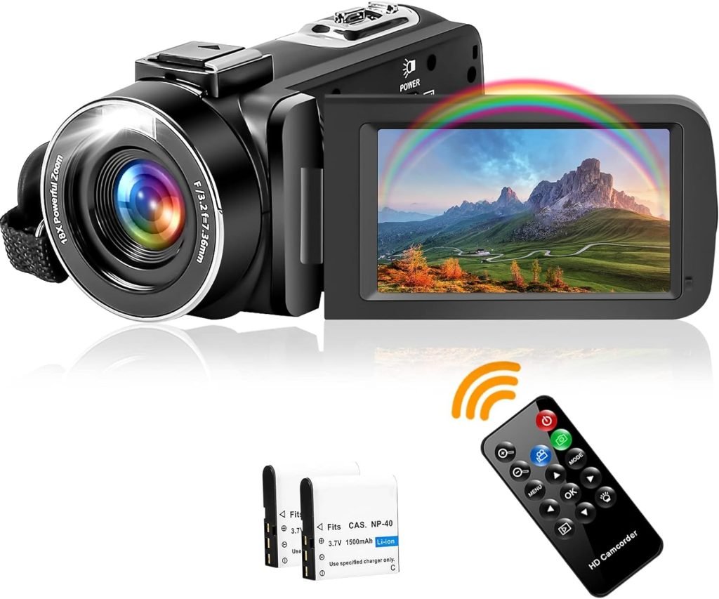 DREANNI Camcorder Video Camera 2.7K 42MP 18X Digital Zoom Camera Recorder 3.0 Inch LCD Screen Vlogging Camera For YouTube with Remote Controller, 2 Batteries