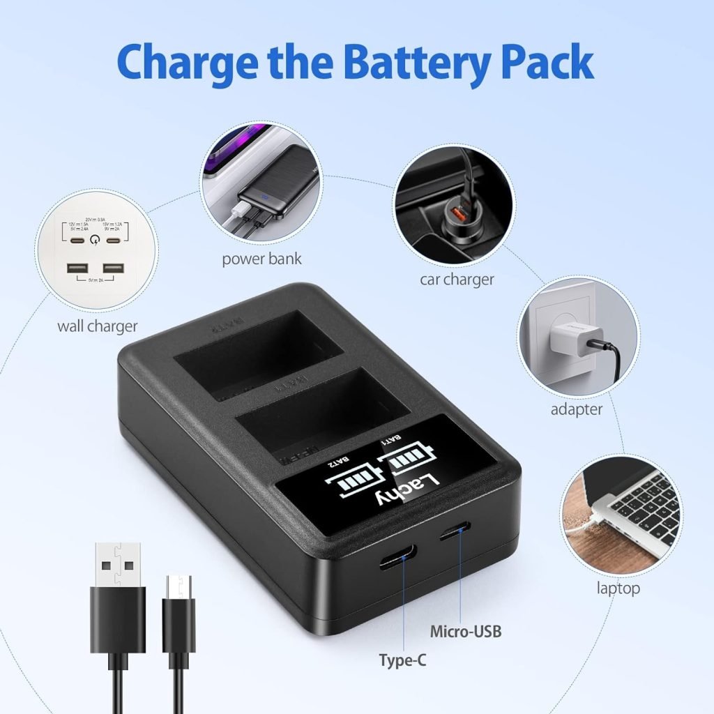 Lachy 2-Pack 2280mAh NP-FZ100 Replacement Battery and Dual Battery Charger for Sony A7III, A7IV, Sony Alpha A7R III, A7R IV, Sony Alpha 9, A9, A9S, A9R, Sony Alpha 9R, 9S, A6600, A7R3, A7R4 Cameras