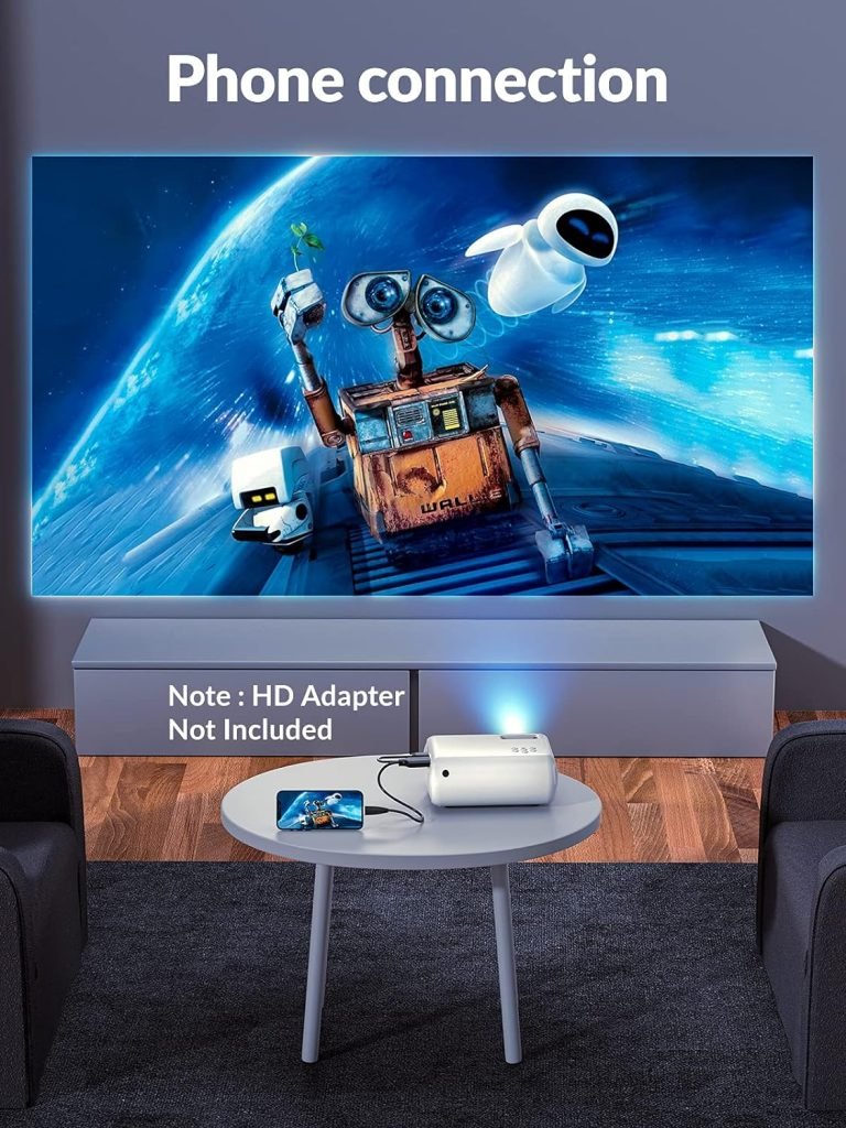 Mini Projector, ClokoWe 2023 Upgraded 1080P HD Projector, 10000L Portable Phone Projector, Movie Projector Compatible with Android/iOS/Windows/TV Stick/HDMI/USB           [Energy Class A+++]