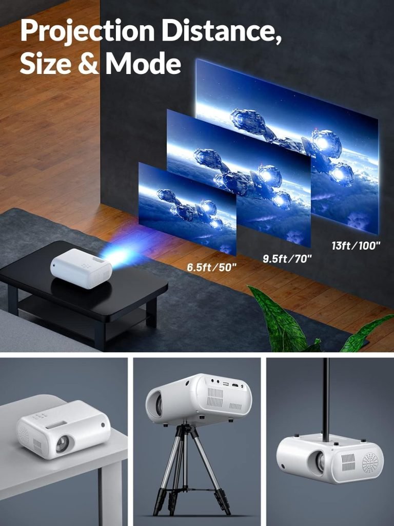 Mini Projector, ClokoWe 2023 Upgraded 1080P HD Projector, 10000L Portable Phone Projector, Movie Projector Compatible with Android/iOS/Windows/TV Stick/HDMI/USB           [Energy Class A+++]