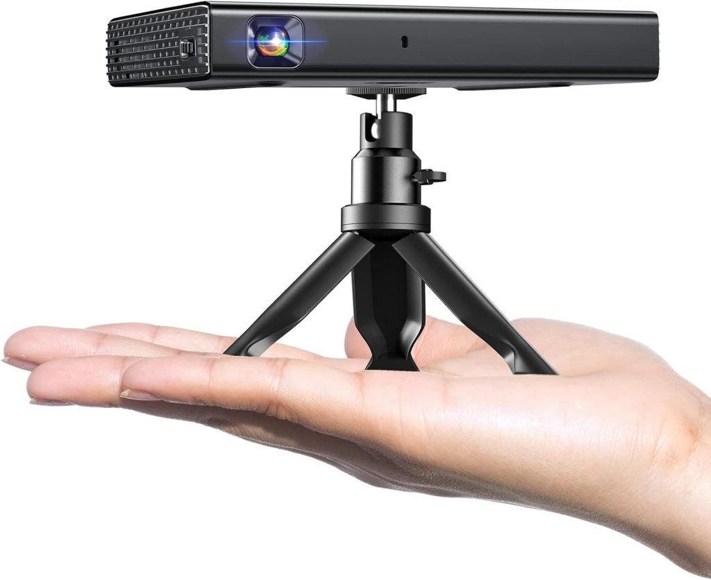 Mini Projector, ELEPHAS 5G WiFi DLP Portable Projector with Bluetooth, 200 ANSI DLP Outdoor Projector, Rechargeable Smart Projector for Travel Compatible with iOS, Android, TV Stick, PS4