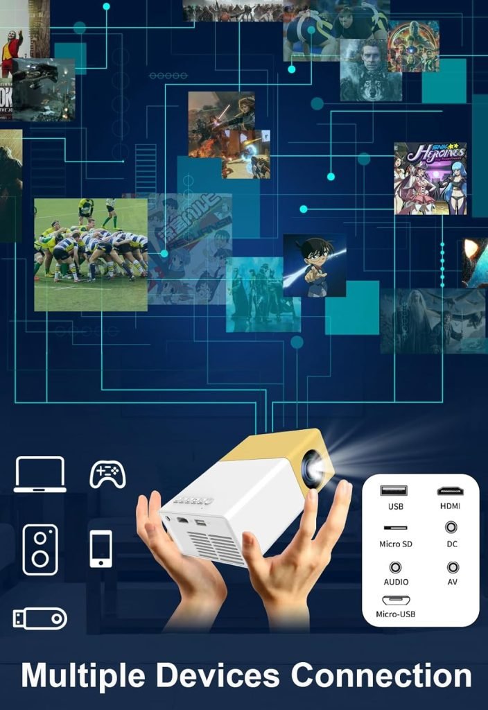 zemeollo Portable Projector 5G WiFi, Mini Full HD 1080p Supported, Home Theater Video Compatible with iOS/Android Smartphone/Tablet/Laptop/ PS4/ TV Stick, Smart HDMI/USB