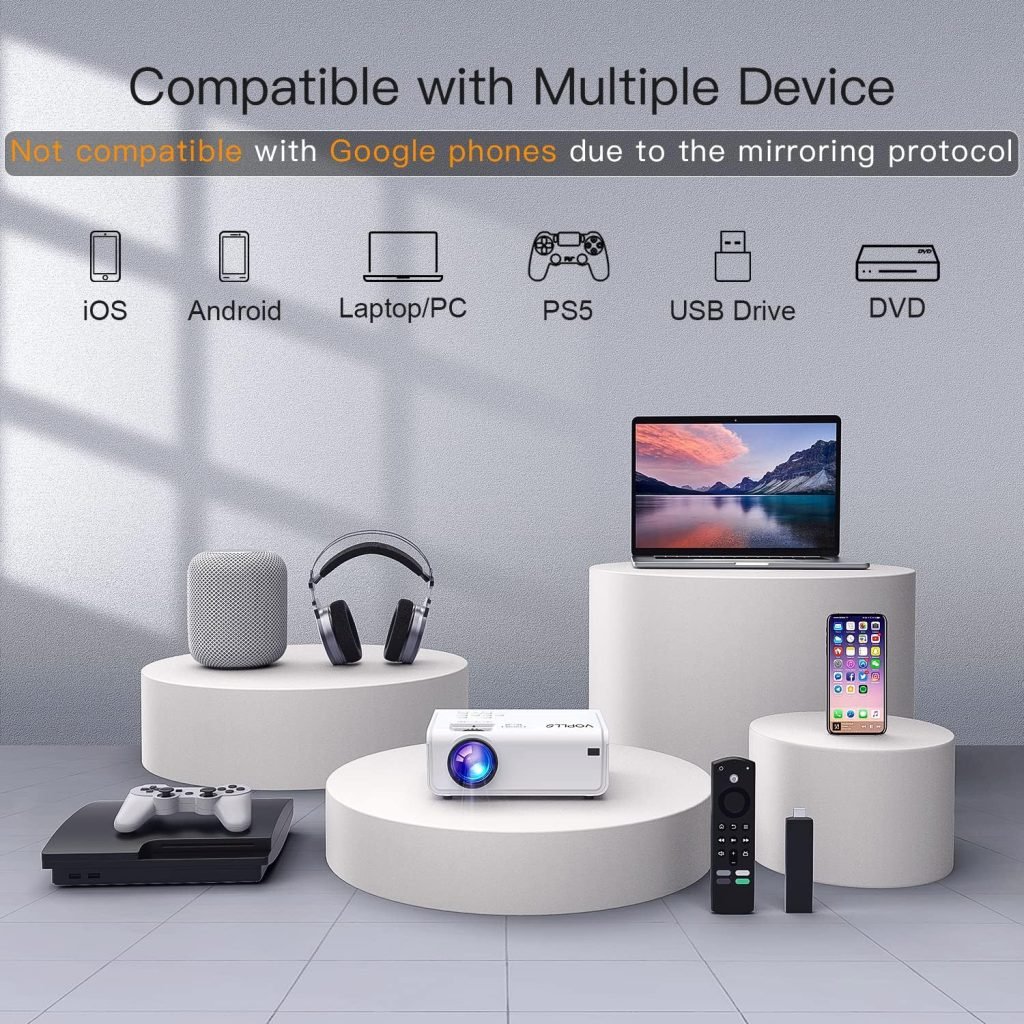5G WiFi Bluetooth Projector, VOPLLS Native 1080P Projector 4K Supported 16000L, 6D/4P Keystone Correction, Zoom, PPT Function Outdoor Projector for Android iOS Phone/Laptop