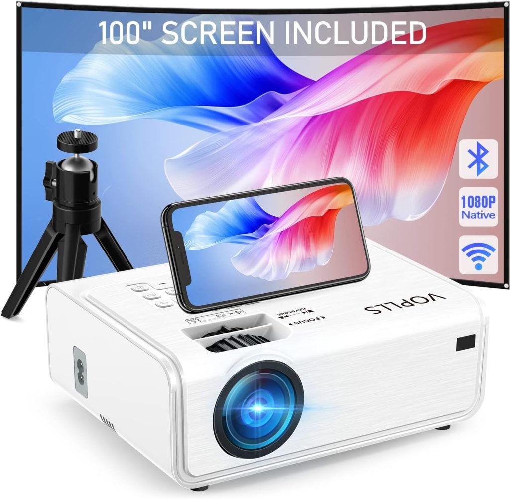 5G WiFi Bluetooth Projector, VOPLLS Native 1080P Projector 4K Supported 16000L, 6D/4P Keystone Correction, Zoom, PPT Function Outdoor Projector for Android iOS Phone/Laptop