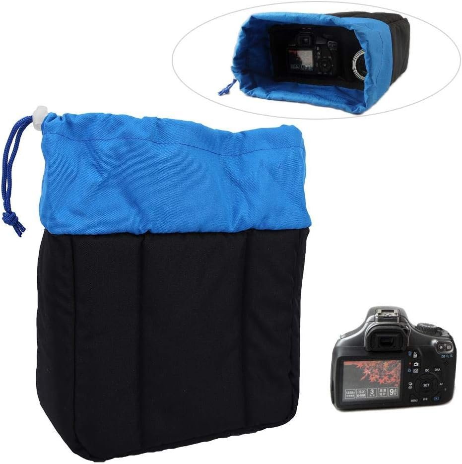 Denash Insert Camera Bag, Thickened  Shockproof  Adjustable Drawstring, Waterproof Nylon and Soft Velvet Insert Bag Padded Case for Digital Camera Lens(Blue)