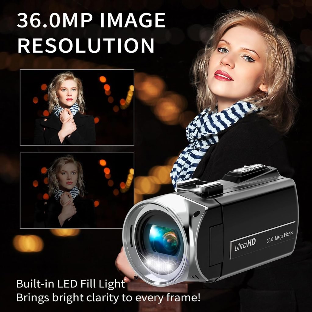Hojocojo Video Camera Camcorder 4K 36MP Vlogging Camera for YouTube 30FPS Digital Camera 3.0 Inch 270° Rotating IPS Screen Camera with 18X Digital Zoom, Tripod, 32G Card  Batteries