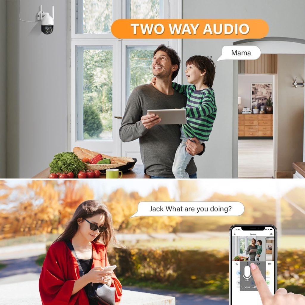 Jennov 2K Security Camera Outdoor, PTZ Wifi Home CCTV Camera 360° View with Auto Tracking, 24/7 Recording, Color Night Vision, Motion Detection, 2-way audio, Sound-Lights Alarm