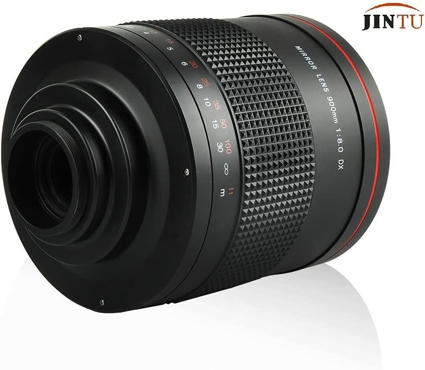 JINTU 900mm F/8.0 Telephoto Camera Zoom Lenses F/8.3-16 Manual MF for Canon NIKON DSLR Digital Cameras 60D 70D 80D 90D 4000D 1200D D90 D5600 D5000 D5100 D3200 D3500 D7200 Aluminum Alloy Black