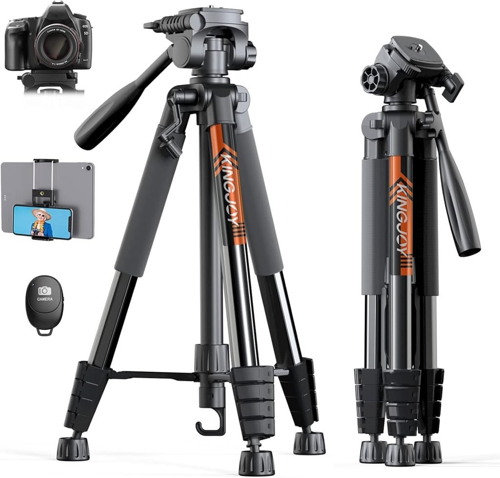 KINGJOY 75 Camera Tripod for Canon Nikon Lightweight Aluminum DSLR Camera Stand with Carry Bag Universal Phone Mount and Wireless Remote Max Load 5kg