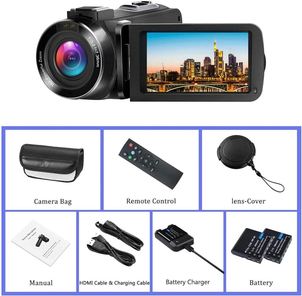 MELCAM Video Camera Camcorder 1080P IR Night Vision Digital Camera with 3.0 Inch IPS Screen 16X Digital Zoom Vlogging Camera for YuTube with Remote Control,1 Battery Charger, 2 Batteries