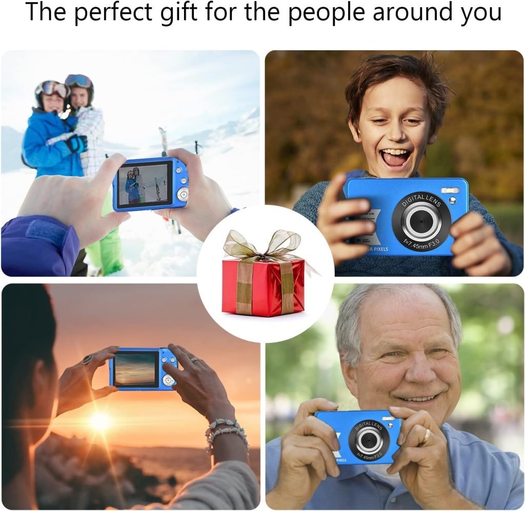 SINEXE Digital Camera 48MP 2.7K Compact Vlogging Camera with 16X Digital Zoom 2.7-inch Screen Anti-shake Photoflash Selfie for Kids Teens Beginners Gift with 32G Card  Two Batteries (Blue)
