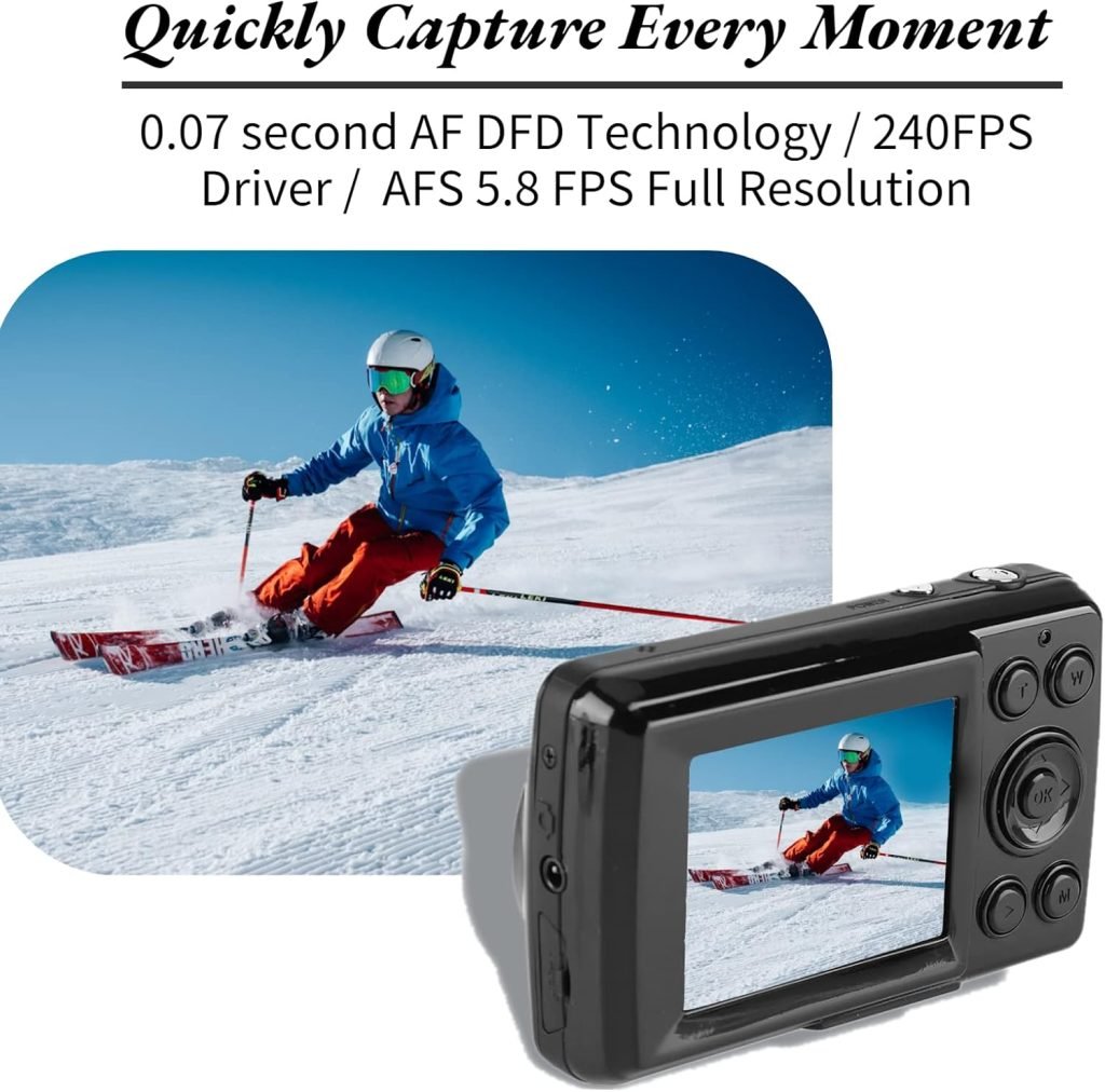 Mini Video Camera, 2.4 Inch LCD Screen, Digital Camera with Top Sensor, Full HD 1600W Portable Compact Camera, 4X Digital Zoom, Extra Light (Black)