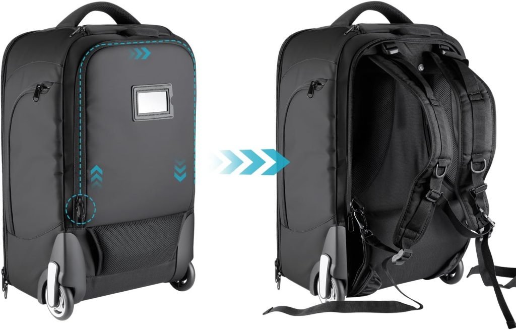 Neewer 2-in-1 Sliding Camera Backpack Suitcase Style Convertible with Double Handle, Shockproof with Removable Padded Compartments for SLR/DSLR Cameras Tripod Lenses (Black/Red)