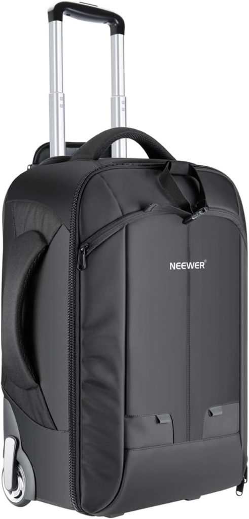 Neewer 2-in-1 Sliding Camera Backpack Suitcase Style Convertible with Double Handle, Shockproof with Removable Padded Compartments for SLR/DSLR Cameras Tripod Lenses (Black/Red)