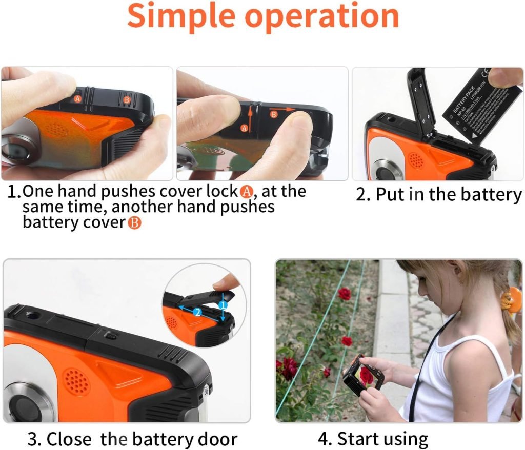 PELLOR Waterproof Camera FHD 1080P Underwater Camera 21MP Waterproof Digital Camera 8X Digital Zoom Digital Camera for Snorkeling 5.0 Meter Completely Sealed 2.8 Inch TFT-LCD Screen(Orange + 16G SD)