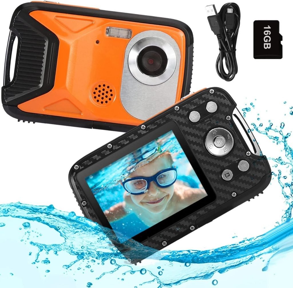 PELLOR Waterproof Camera FHD 1080P Underwater Camera 21MP Waterproof Digital Camera 8X Digital Zoom Digital Camera for Snorkeling 5.0 Meter Completely Sealed 2.8 Inch TFT-LCD Screen(Orange + 16G SD)