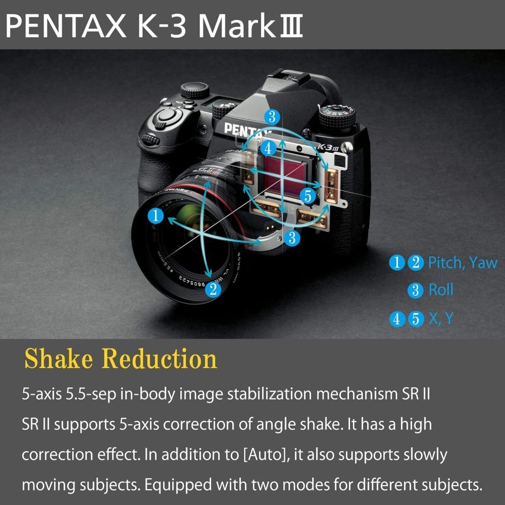 Pentax K-3 Mark III Body Black APS-C DSLR Camera - Field of view 100%~1.05x optical viewfinder, 5-axis 5.5 step in-body SR mechanism, ISO 1.6 million, weather resistant, up to 12fps, Touch screen