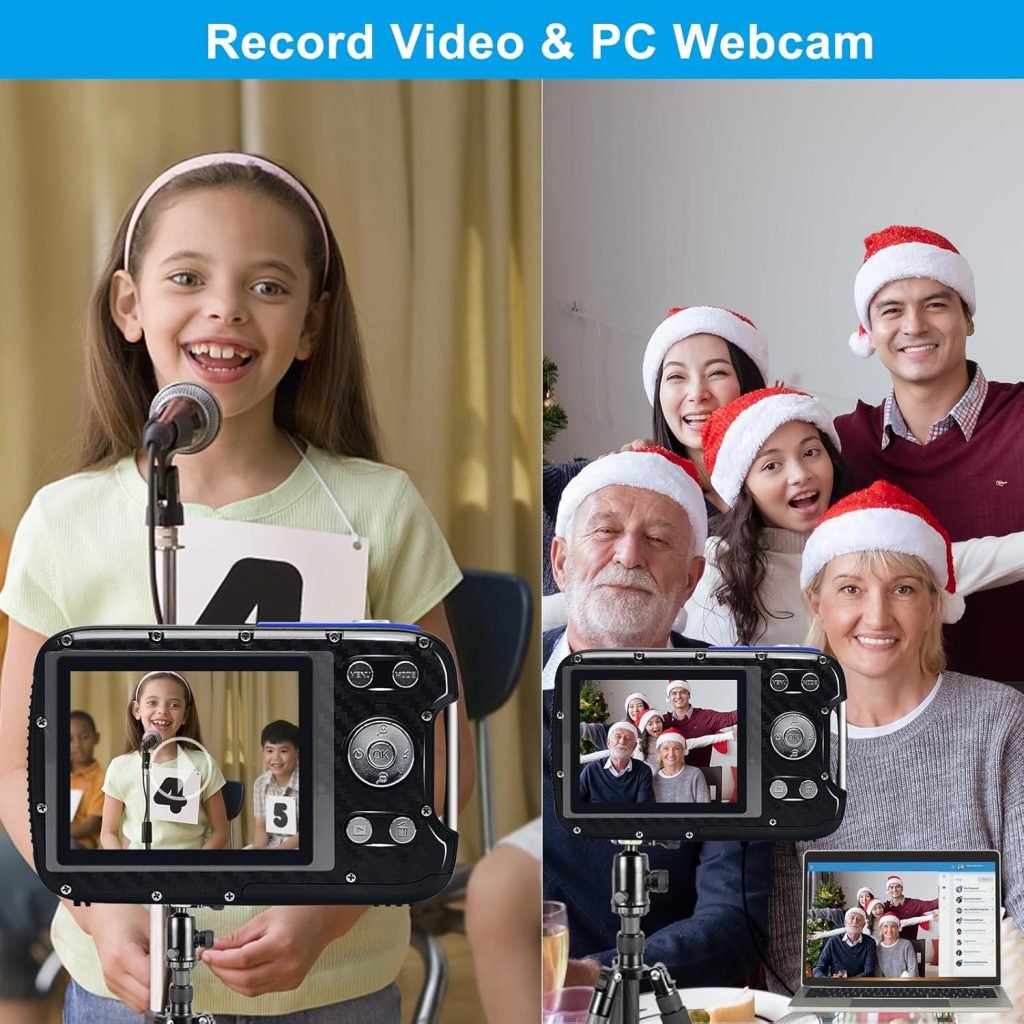 Waterproof Digital Camera with a Battery and 32GB Micro Card,30MP Small Underwater Cameras with PC Webcam and Picture Editing Function,Children Video Camera for Kids/Adult/Elderly/Beginners(Orange)