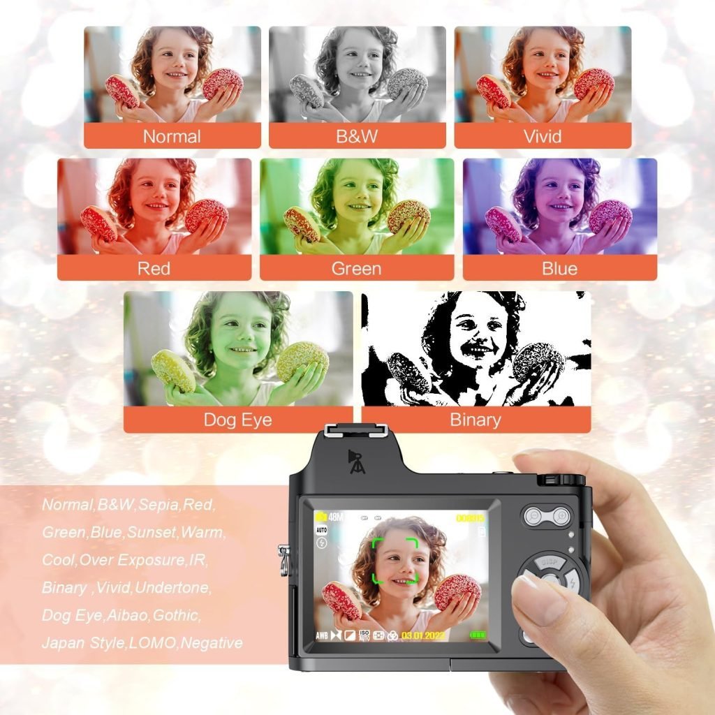Windancy Appareil photo numérique pour photographie 4K 48 MP avec carte SD 32 Go et objectif macro et zoom numérique 18X de 7,6 cm, caméras de prise de vue et points rechargeables, caméra vidéo pour