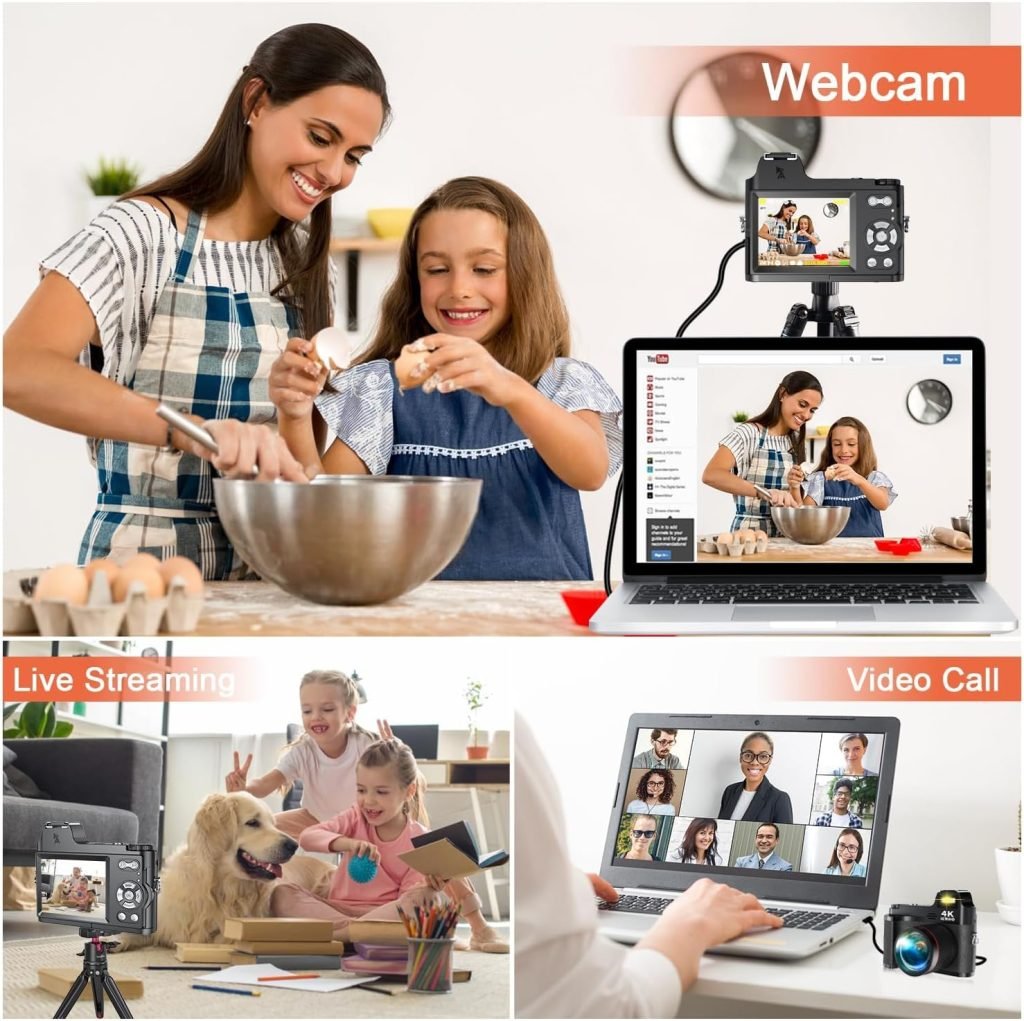 Windancy Appareil photo numérique pour photographie 4K 48 MP avec carte SD 32 Go et objectif macro et zoom numérique 18X de 7,6 cm, caméras de prise de vue et points rechargeables, caméra vidéo pour