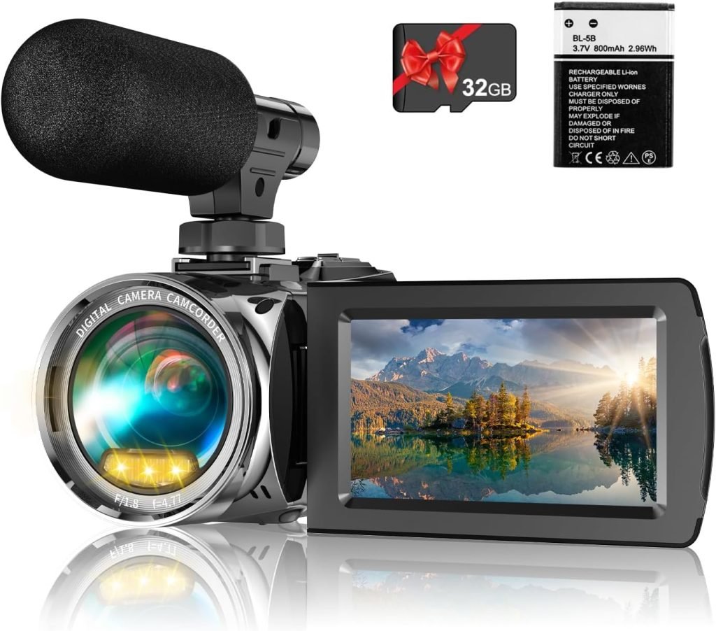 Windancy Video Camera Camcorder Ultra HD 1080P Vlogging Camera for YouTube,18X Digital Zoom 3 IPS 270°Rotatable Screen Camera Recorder with Microphone