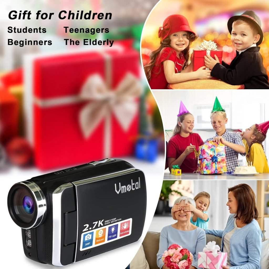 2.7K Digital Video Camera Camcorder for Kids/Students/Beginners, 2.7K 2688x1520 20fps/ Full HD 1080P 30fps Video / 36MP Photo, Didital Camcorder for Birthday/X-mas Gift