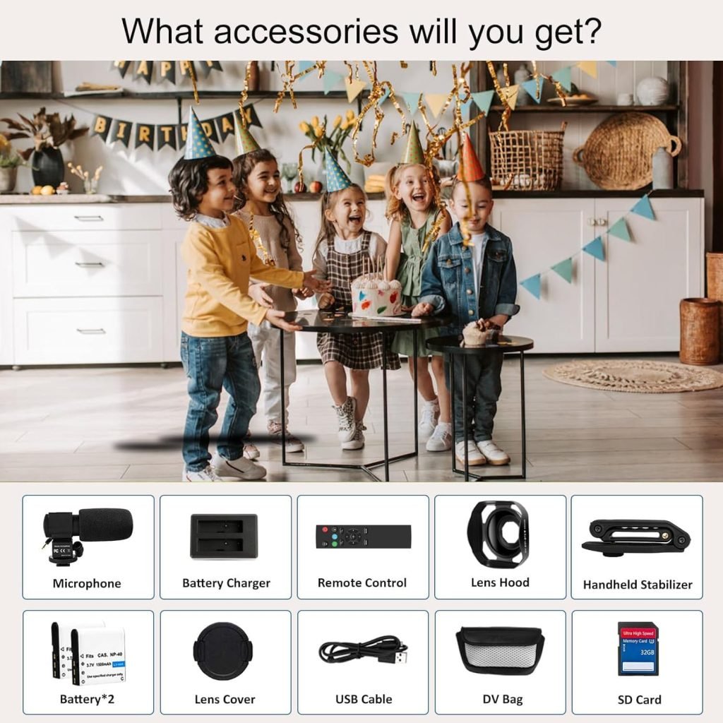 8K 64MP Video Camera Camcorder with IR Night Vision Vlogging Camera, 18X Digital Zoom Touch Screen WiFi Camcorder for YouTube with 32G SD Card, 2.4G Remote Control, Microphone and Two Batteries