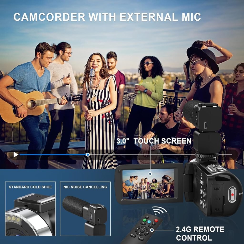 8K 64MP Video Camera Camcorder with IR Night Vision Vlogging Camera, 18X Digital Zoom Touch Screen WiFi Camcorder for YouTube with 32G SD Card, 2.4G Remote Control, Microphone and Two Batteries