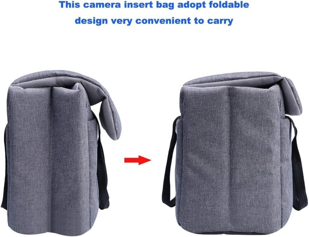 BOMKEE Camera Insert Bag, SLR Camera Cube Inserts Shockproof Padded Soft Folding Partition SLR DSLR Protection Case for Camera Lens Accessories Sony Canon Nikon Olympus,Grey