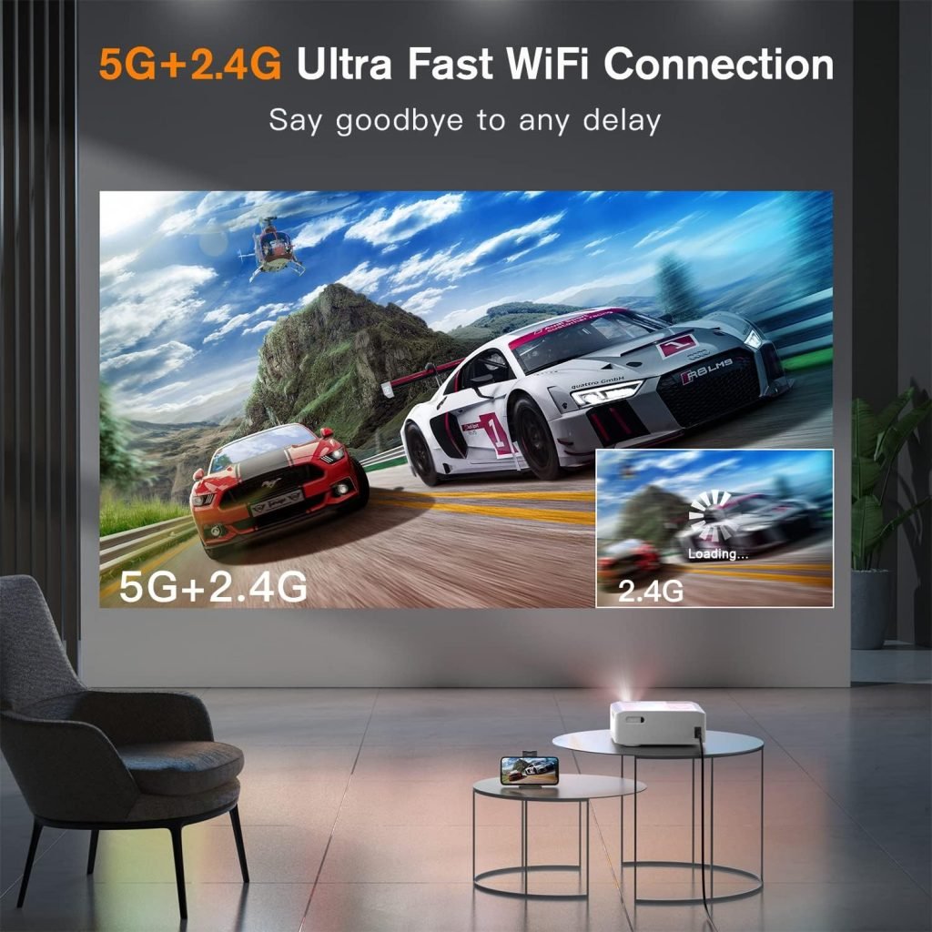 [Electric Keystone 6D/4P] XuanPad Projector 4K Supported, 2024 Upgraded 18000L Native 1080P 5G WiFi Bluetooth, 50%-100% Zoom, Mini Projector with Screen and Tripod for iOS/Android/TV Stick